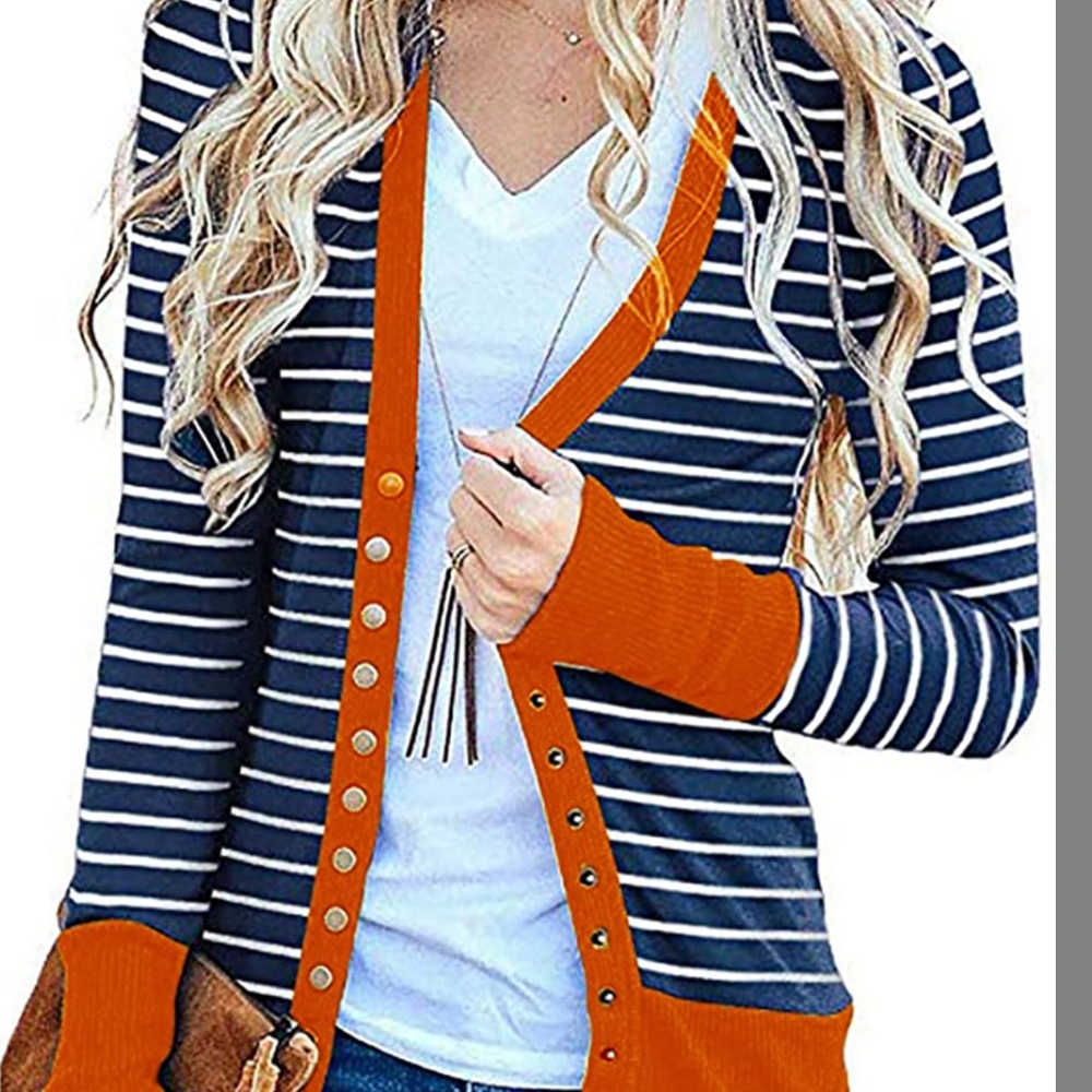Long striped cardigan with ribbed cuffs
